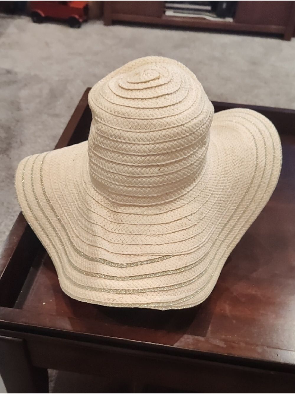 Hat Attack Cream Braided Sun Hat with Green Stripe Accent - Picture 4 of 5